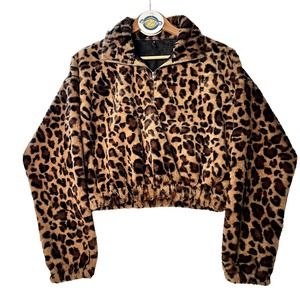 Zaful Cropped Fuzzy Leopard Print Sweater